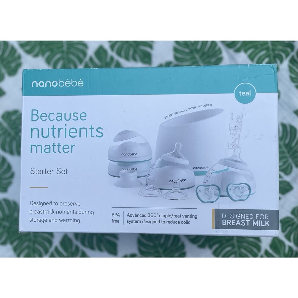 BN *open box* nanobébé Starter Set 150ml/5oz Wide Neck Bottle Set ft. in Teal